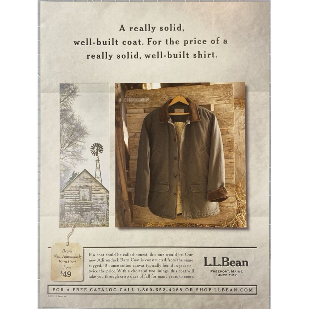 L.L. Bean "A Really Solid Well-Built Coat" Vintage Print Ad 2003